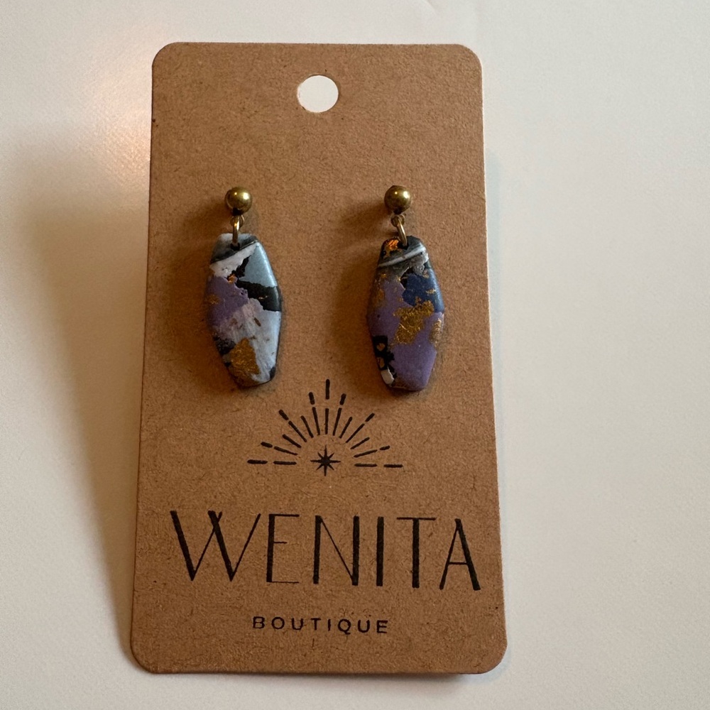 Lavender and Gold Marbled Drop Earrings